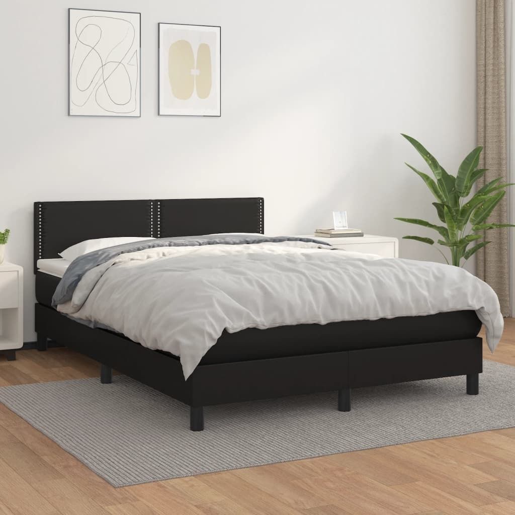 The Living Store Boxspringbett mit Matratze Schwarz 140x200 cm Kunstleder
