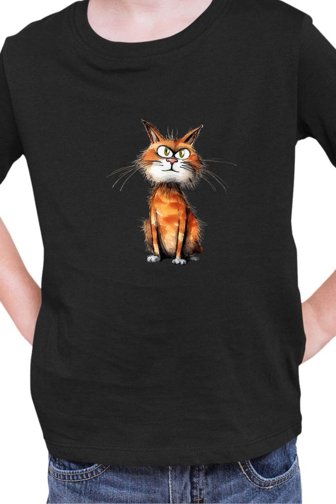 Kinder T-Shirt Funny Cats Breeds Manx Cat, 5-6 Jahr - 116 / Schwarz