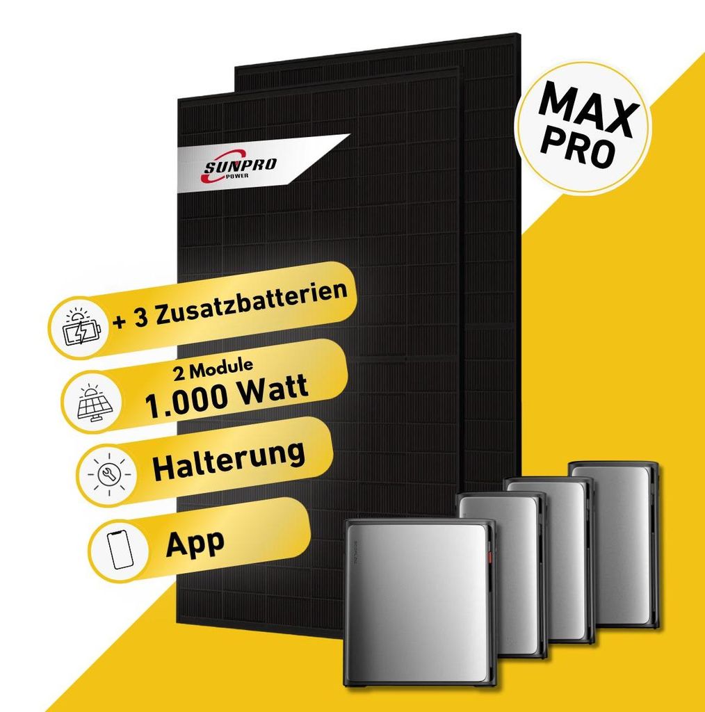 1000 Watt, Bifazial Komplettset mit EcoFlow STREAM Ultra X, mit 3 Zusatzbatterien EcoFlow STREAM AC Pro und Halterung Ziegeldach vertikal und MC-4 ...