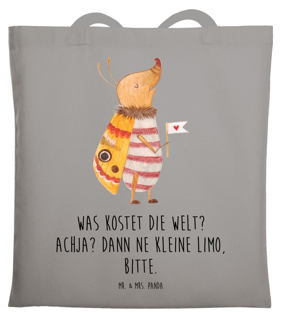 Mr. & Mrs. Panda Jutebeutel Nachtfalter Fähnchen - Light Grey - Geschenk, Beutel, Tote Bag, Lustige Sprüche, Tasche, Tragetasche, Spruch Lustig, ...