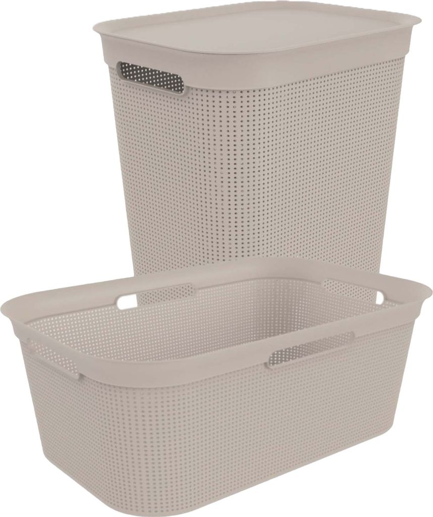 Rotho Set-2tlg. Wäschesammler und Korb Brisen - 1x Wäschekorb 41L 60 x 40 x 23 cm - 1x Wäschebox mit Deckel 50L 43 x 34 x 53 cm - SET zum Wäsch...