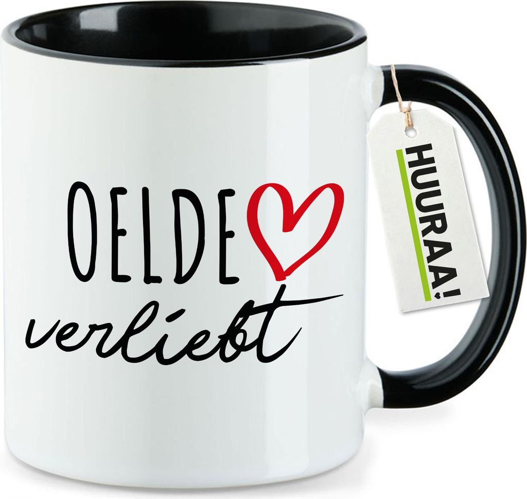 Huuraa Kaffeetasse Oelde verliebt 330ml Schwarz Keramik Kaffeebecher Geschenkidee