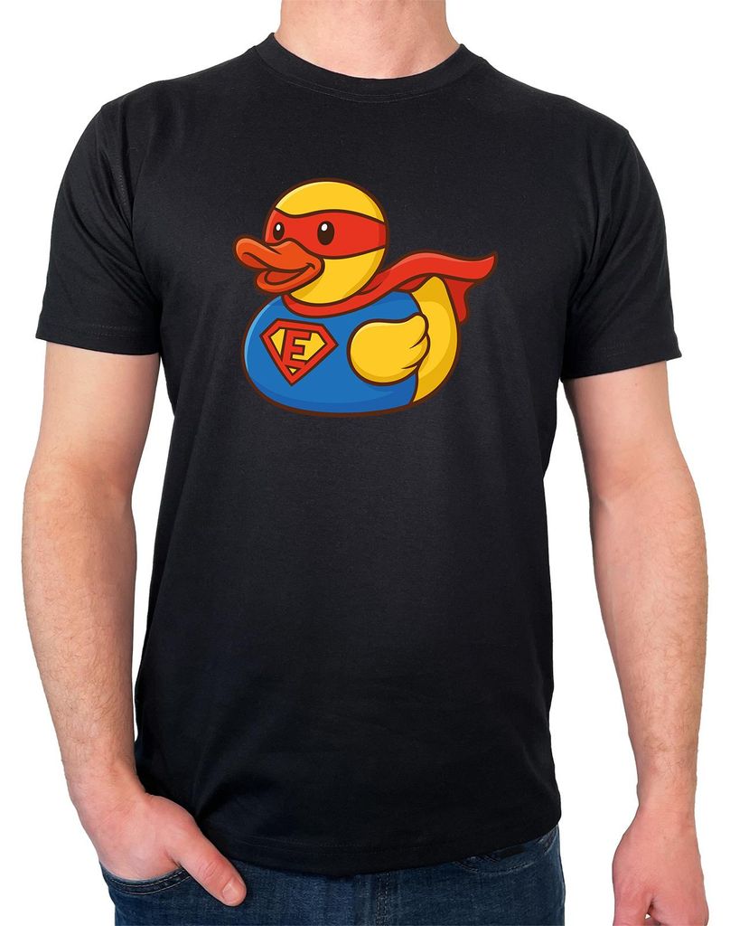 Huuraa Herren T-Shirt Quietscheente Superheld Gummiente Hero XXL Black Bio Baumwolle Fairtrade Herrenshirt Geschenkidee