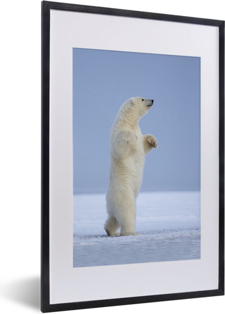 MuchoWow Gerahmtes Poster Eisbär - Lustig - Schnee - Kinder - Jungen - Mädchen - Kind 40x60 cm - Poster mit Schwarzem Bilderrahmen Wandposter R...