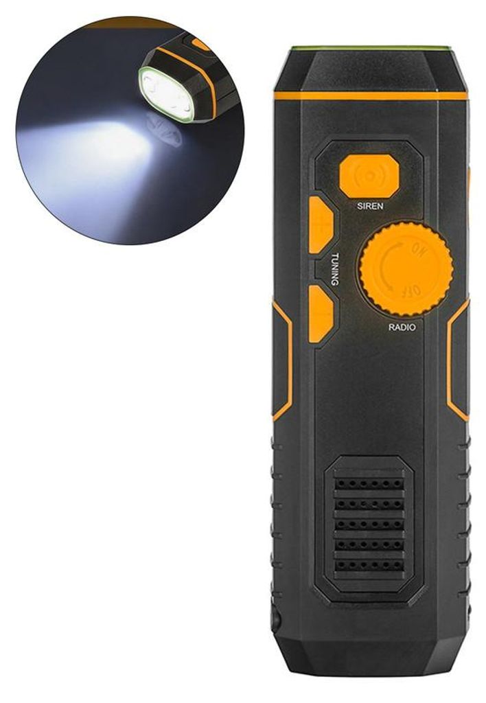 Dynamo Kurbelradio – FM-Radio mit Taschenlampe, 120 dB Sirene & USB-Ladefunktion, Mini Notfallradio für Outdoor & Camping