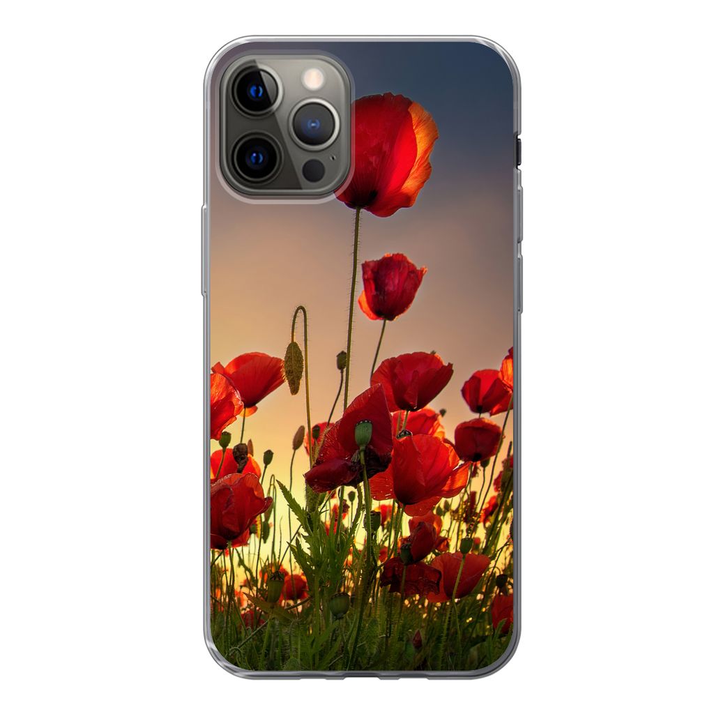 MuchoWow Handyhülle Schutzhülle Hülle für iPhone 13 Pro Bunter Himmel über einem Mohnblumenfeld in Dänemark Silikon Softcase Handy Hülle -...