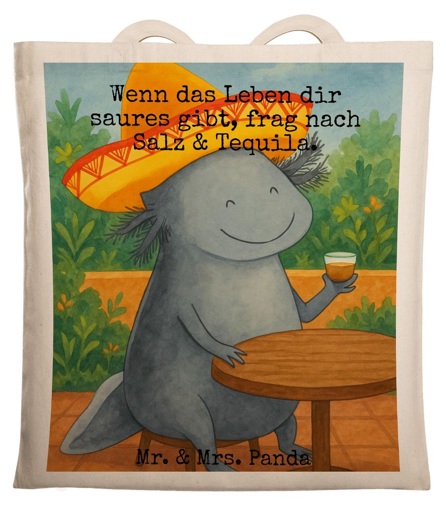 Mr. & Mrs. Panda Tote Bag Axolotl Tequila Design - Weiß - Geschenk, Tasche, Schultasche, Mexiko, Beutel, Jutetasche, Party, Zitrone, Laptoptasche,...