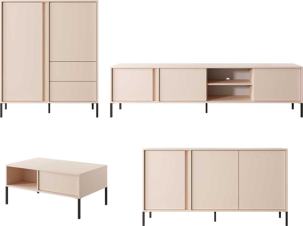 Wohnzimmer-Set Wohnwand Dast 4-teilig beige Ausführung wählbar,ohne LED-Beleuchtung