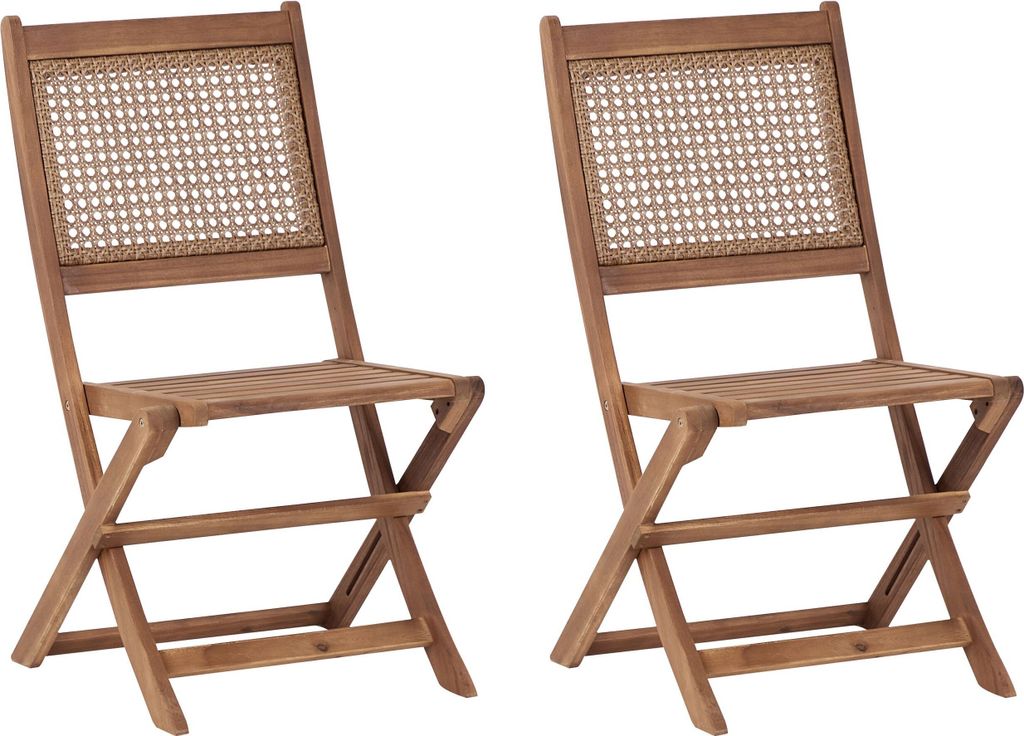 BELIANI Gartenstuhl 2er Set Dunkelbraun Akazienholz Klappbar Wiener-Geflecht ohne Armlehnen Rustikal Terrasse Balkon Out- & Indoor Holzstuhl Klapps...
