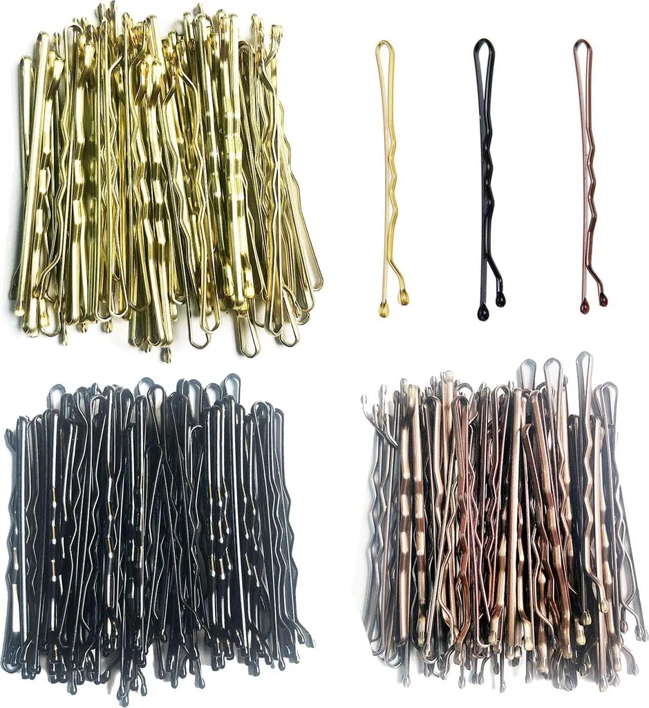 150 Forcine Capelli 5cm con Scatola - Mollette Marrone Oro Nero per Bambine