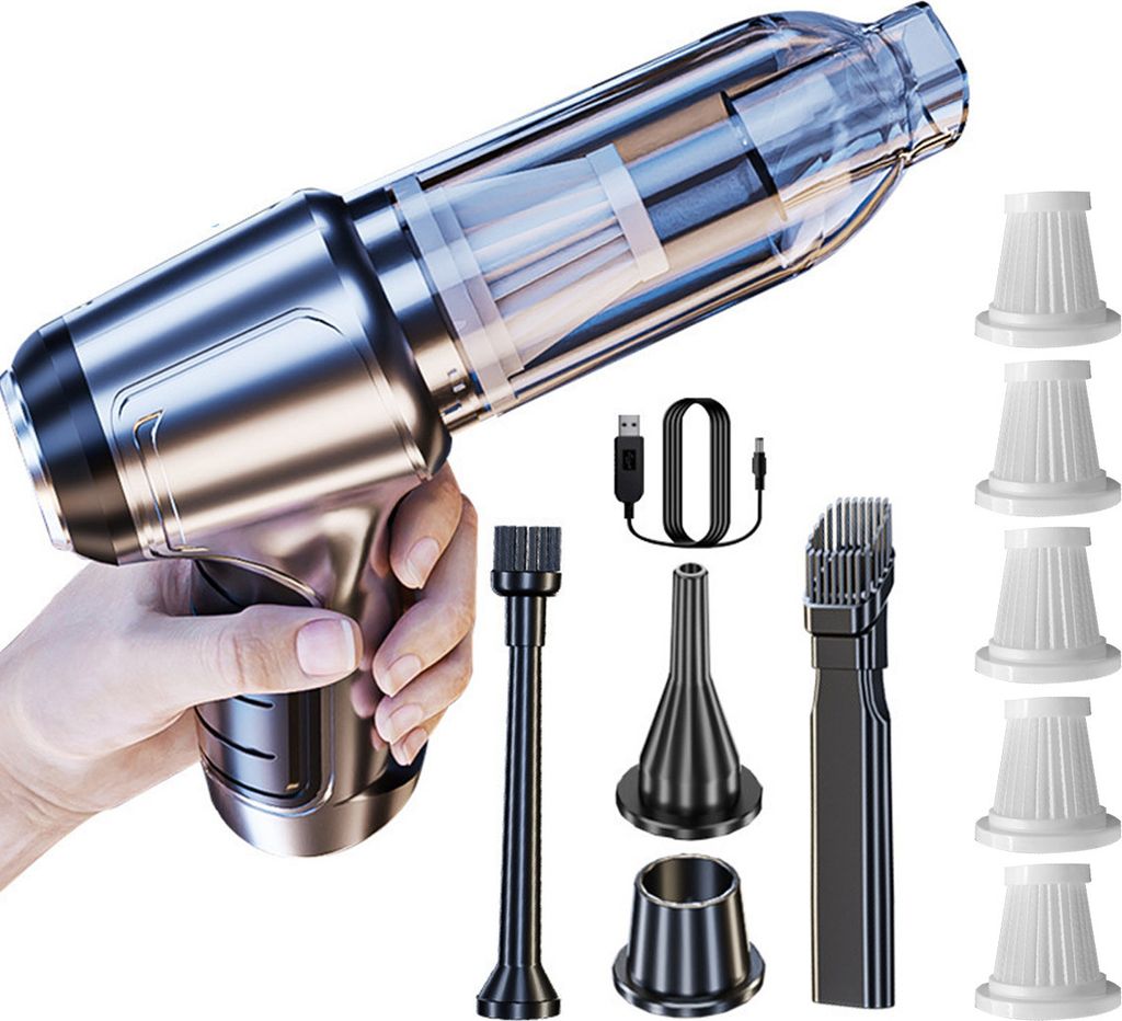 Universal tragbarer Handstaubsauger, Mini-Staubsauger, 12000Pa starke Saugkraft, Akku-Design, geeignet für Autos, Häuser, Büros, Silber