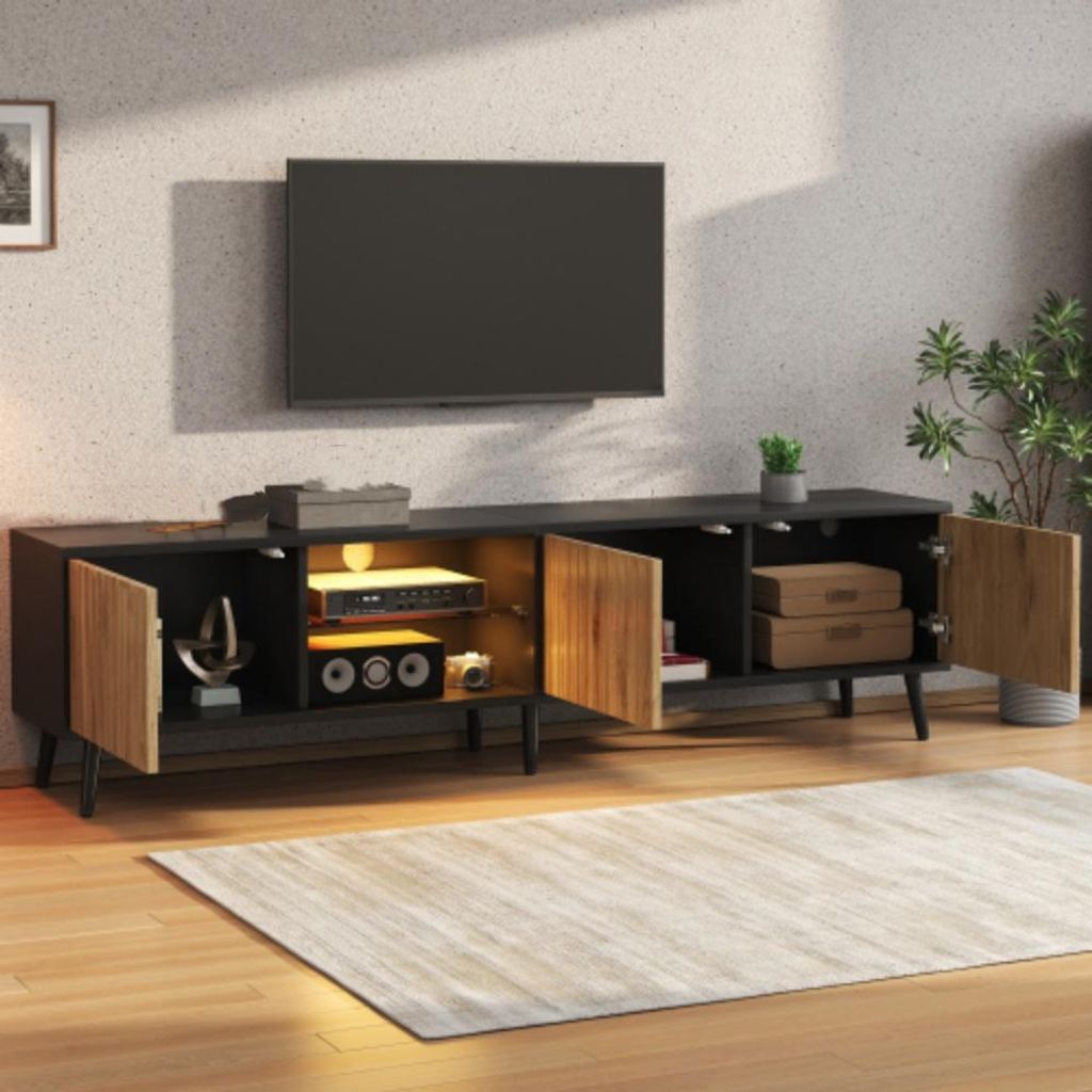 TV-Schrank, lowboard mit 6 Stützbeinen,3 Schränke für viel Stauraum, für 75-Zoll 175 x 31 x 43,5 cm
