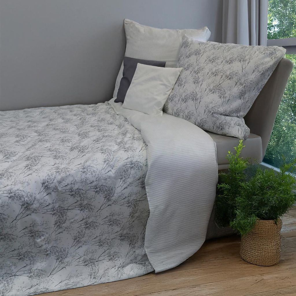 Fleuresse Mako-Satin Bettwäsche Modern Garden Rochester grau 155x220 cm + 80x80 cm
