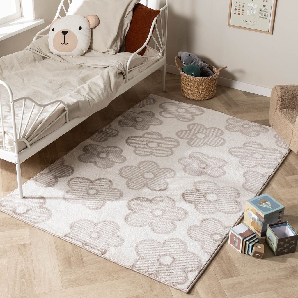 Volero - Teppich Kinderzimmer - Bowie Blume Creme - 80x150 cm - Kinderzimmer, Schlafzimmer, Babyzimmer, Jugendzimmer - Boho