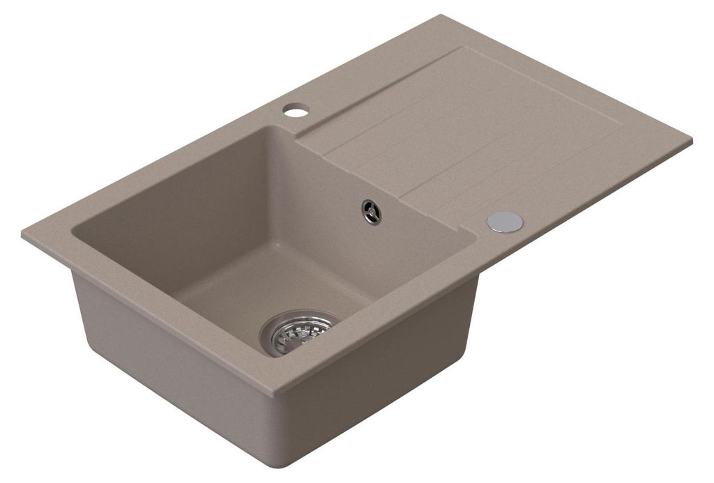 HOMEVELLO Spülbecken MIXA Einbecken Granitspüle 73x44x19,8cm Beige, Hochwertige Küchenspüle mit Siphon, Abtropffläche, Pflegeleicht, Kratzfest...