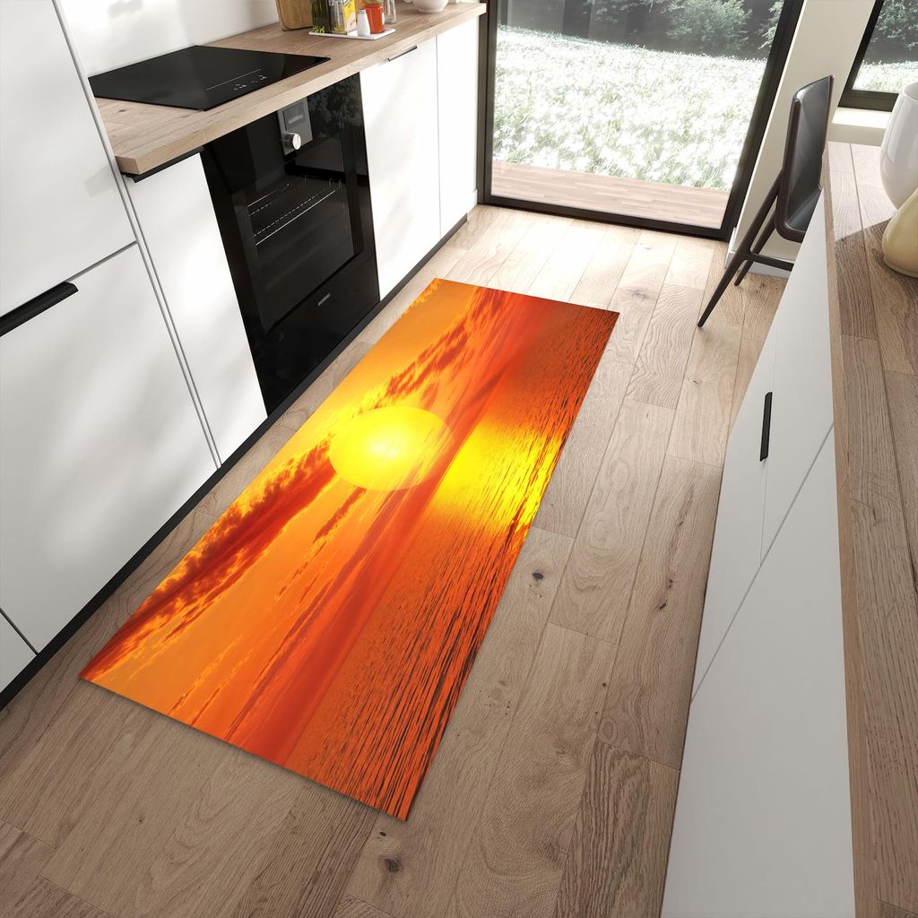 Küchenteppich 80x200cm rutschfest & abwischbar PVC Läufer - Meer von Sonnenuntergang