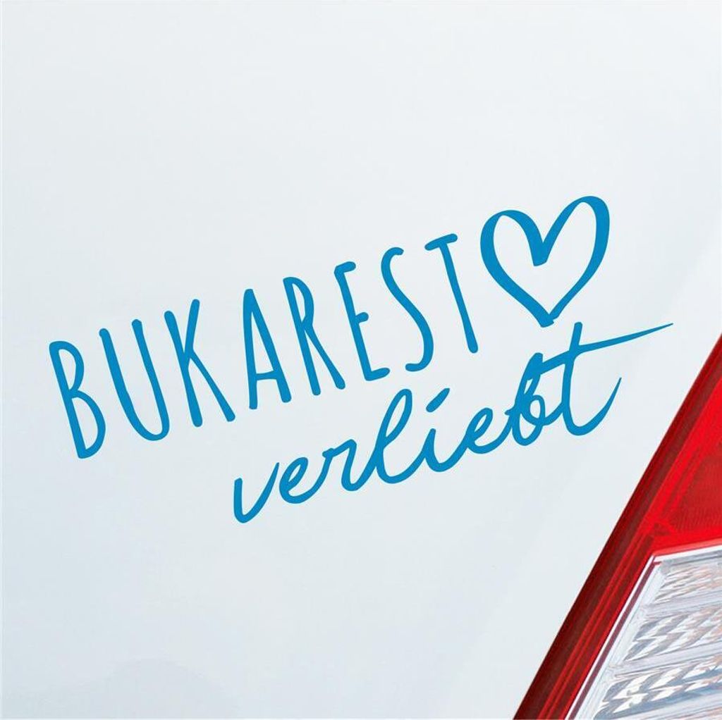 Auto Aufkleber Bukarest verliebt Herz Stadt Heimat Liebe Car 19x8 cm Hellblau Sticker Heckscheibenaufkleber