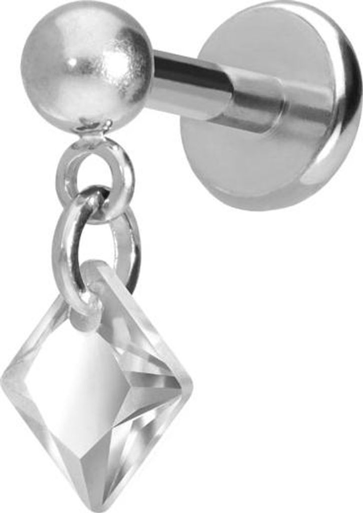 Ohrpiercing, Nasenpiercing Titan Labret mit Push Fit KRISTALLQUADRAT Silber Stablänge: 5mm | Stabstärke: 1mm