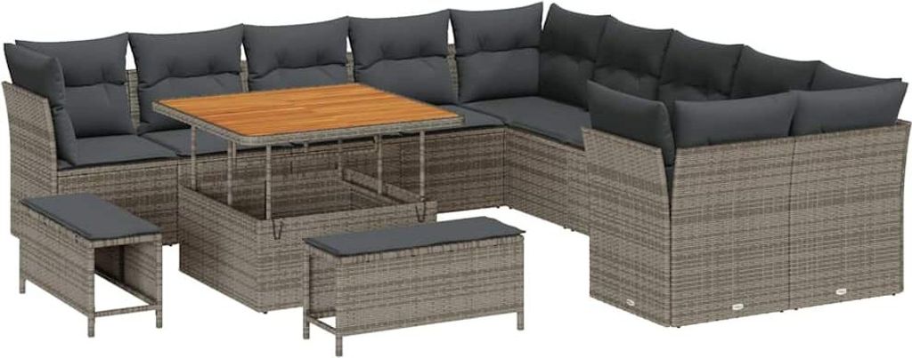vidaXL Gartensofa-set mit Kissen 13 pcs Grau Poly-Rattan
