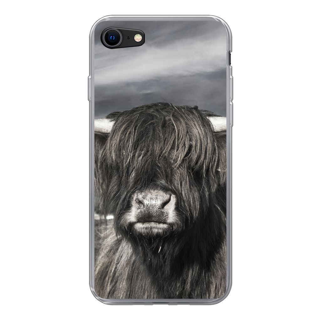 MuchoWow Handyhülle Schutzhülle Hülle für iPhone 7 Schottischer Highlander - Tiere - Hörner Silikon Softcase Handy Hülle - Kartenhalter