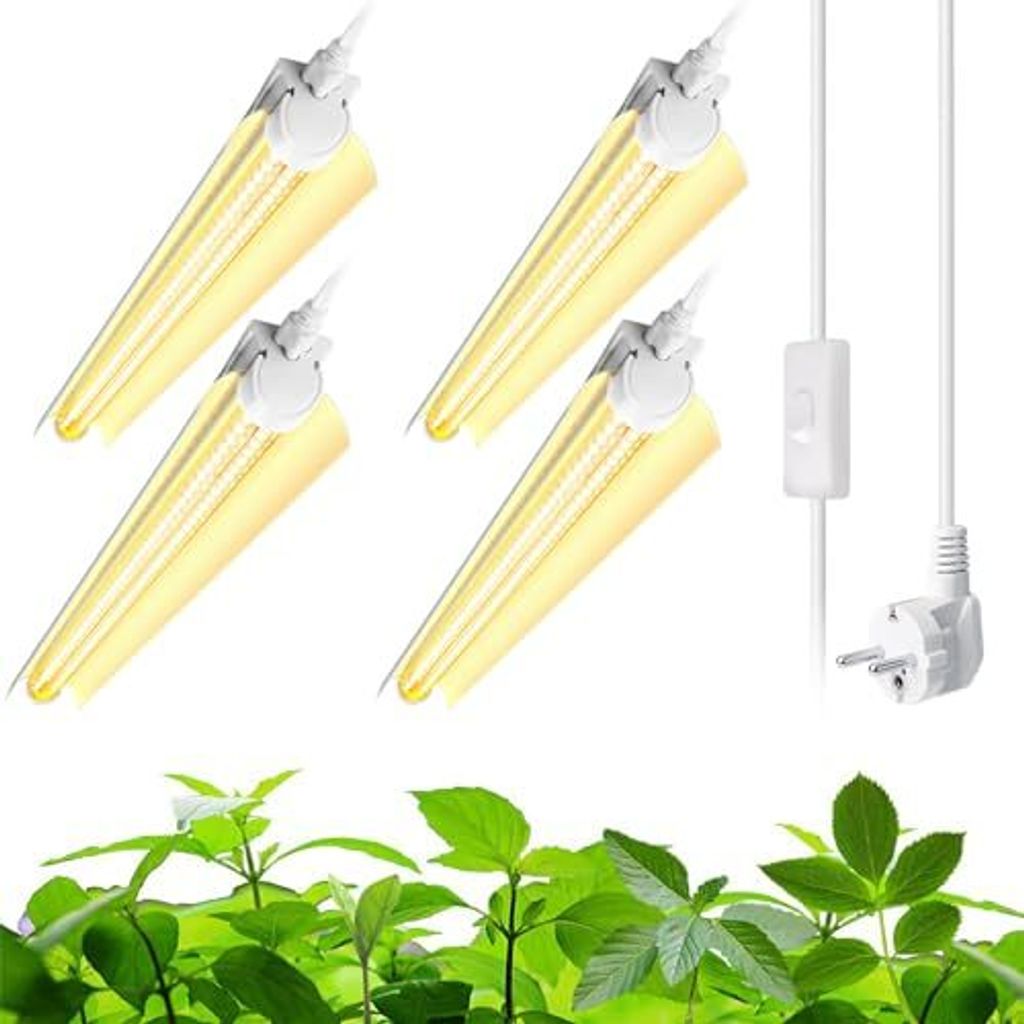 Barrina T8 Pflanzenlampe, 96 W (4 x 24 W), Vollspektrum, 60 cm, LED-Wachstum Licht, V-Form 2 Fuß Kettenleuchte Innenpflanzen, hohe PPFD, Gelb, Pack 4