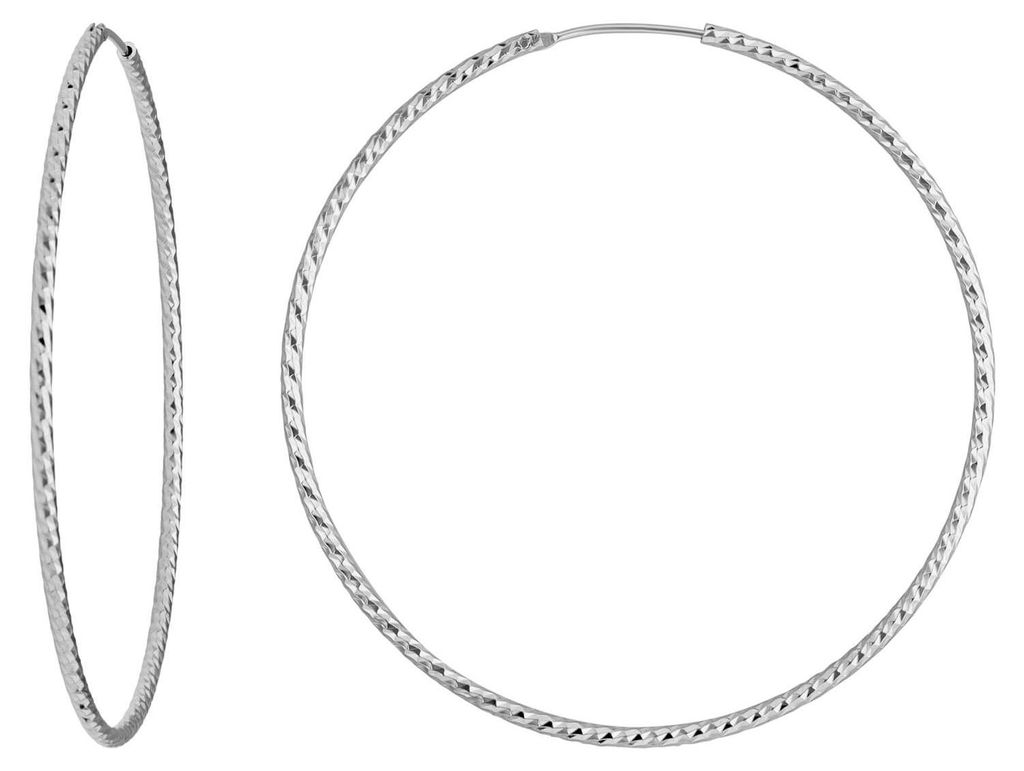 Paar Ohrringe Creolen rund diamantiert groß aus 925 Silber rhodiniert 60x1,8mm