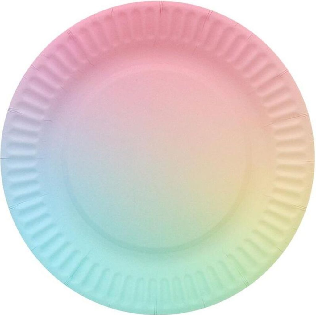Regenbogenfarbene Pappteller, 18 cm, 6 Stück – Godan