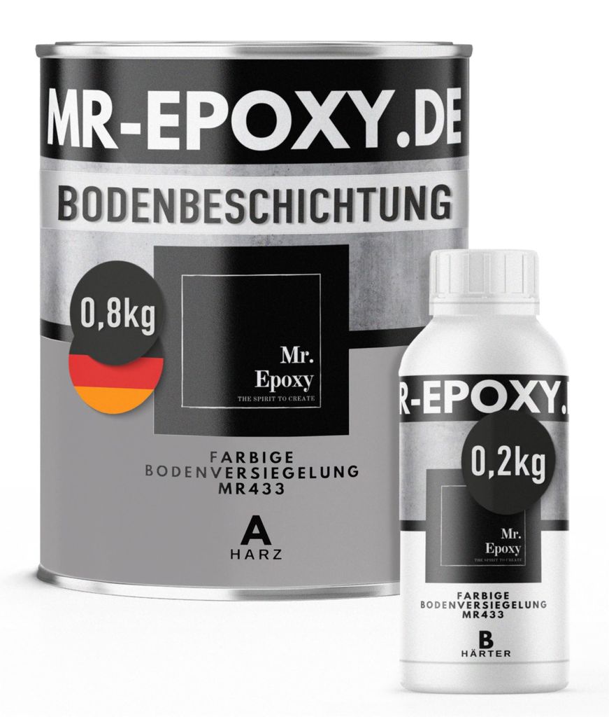 Mr. Epoxy Epoxidharz Bodenbeschichtung (1 kg, RAL 7036 Platingrau) - 2K Betonfarbe für Garagen, Keller & Werkstatt Boden - Flüssigkunststoff Epox...