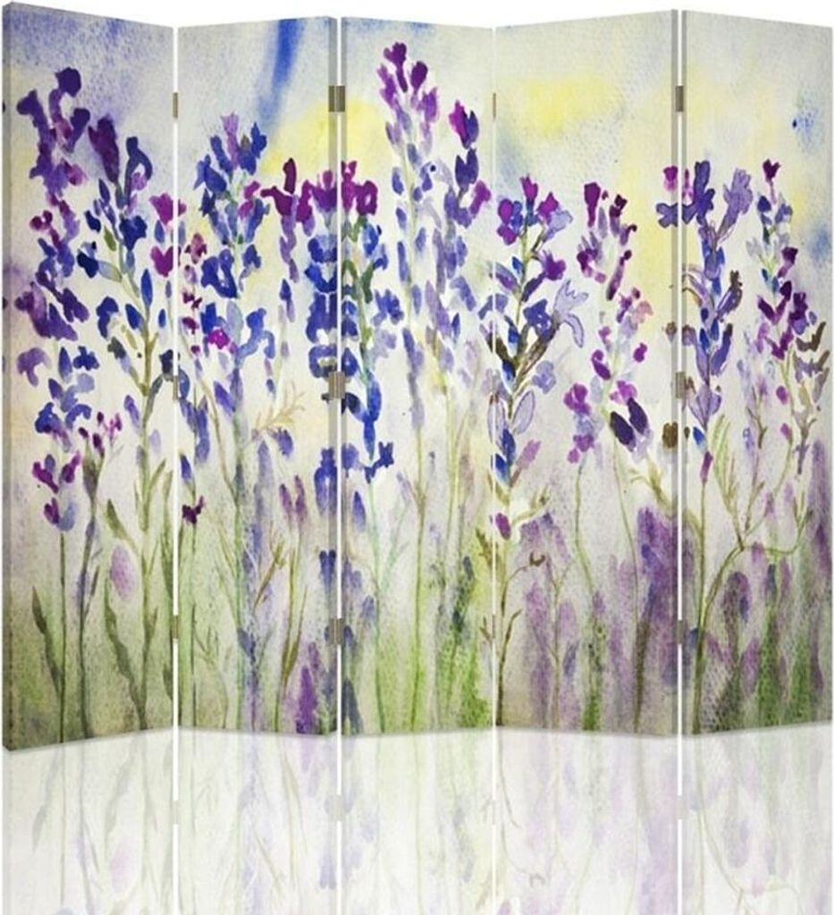 Paravent - Raumteiler Lavender Watercolour - Dekorativer Raumtrennercm. 180x170 (5 x)