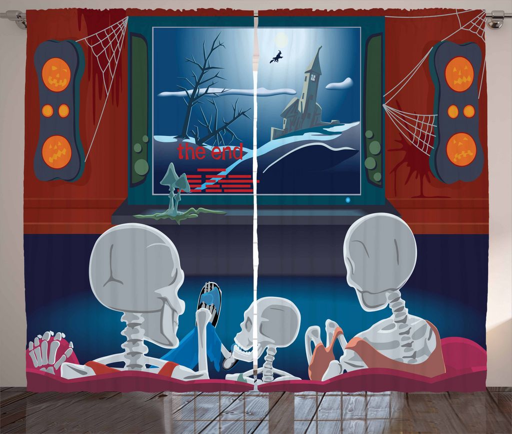 ABAKUHAUS Kino Rustikaler Vorhang, Skeleton Familie, Wohnzimmer Universalband Gardinen mit Schlaufen und Haken, 280 x 175 cm, Mehrfarbig