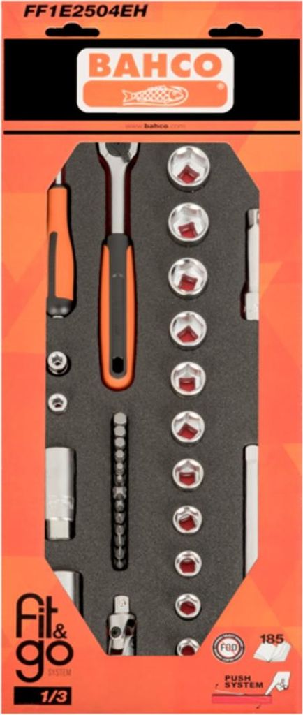 Bahco Fit&Go 1/3 Schaumstoffeinlage mit Satz 1/4- und 3/8-Steckschlüsseleinsätze - 33-tlg.