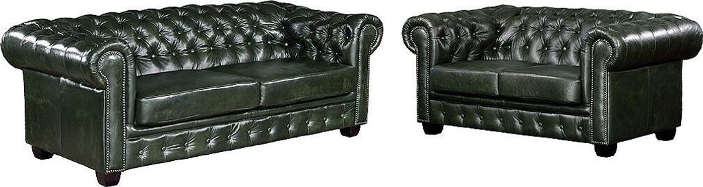 Chesterfield 3+2 Sitzgarnitur BRENTON 100% Büffelleder - Farbe: imperial green