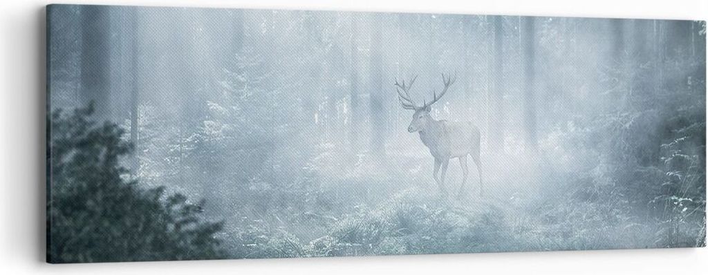 Bild auf Leinwand - Leinwandbild - Einteilig - Hirsch Wald Morgendämmerung - 90x30cm - Wand Bild - Wanddeko - Wandbilder - Leinwanddruck - Bilder ...
