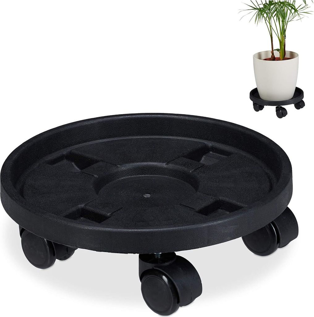 Rollbares Pflanzentablett, 2er Set, Blumenständer mit Rollen, Indoor, Outdoor