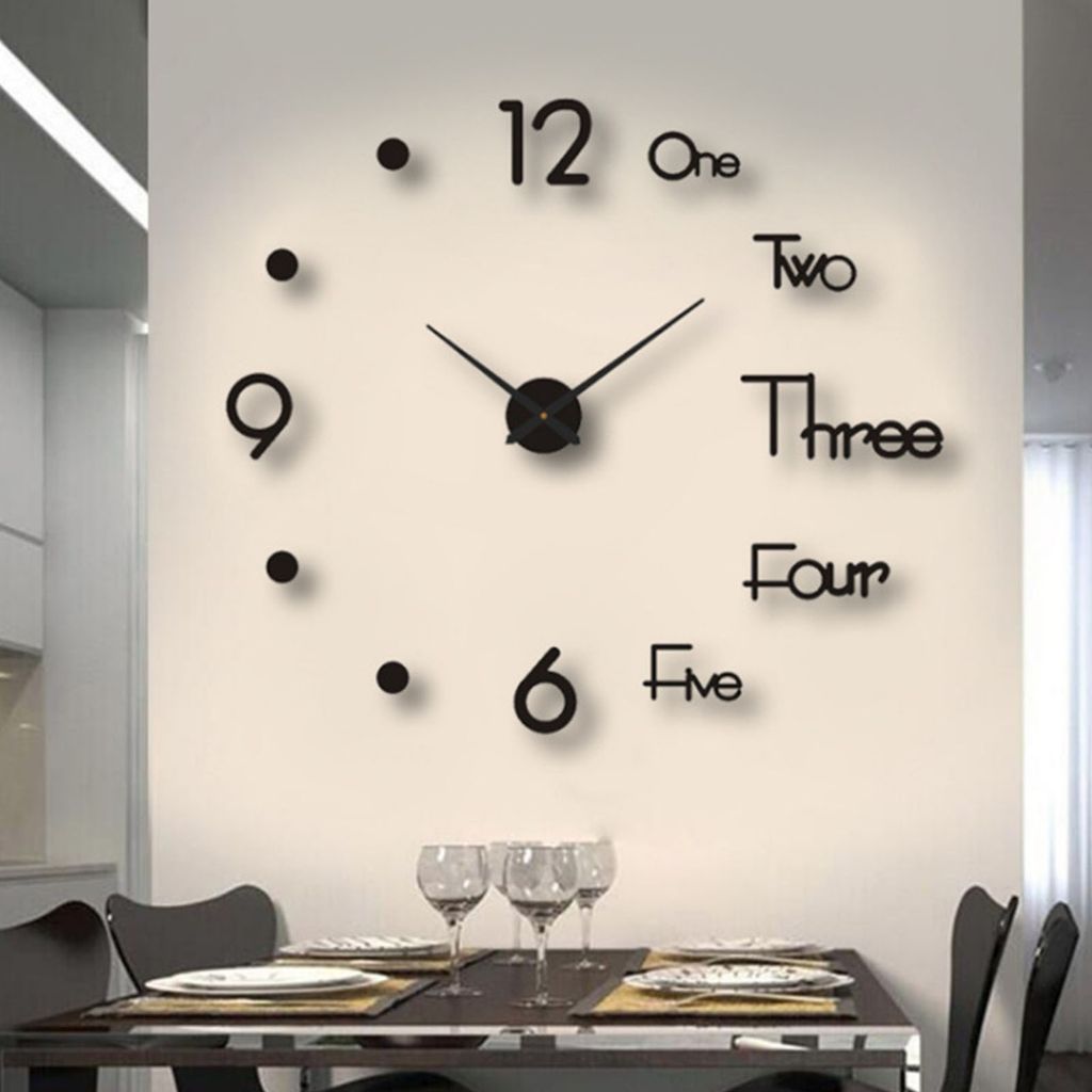 OKWISH 3D Wanduhr Moderne stumme große Wanduhr Aufkleber Dekoration Geschenk Home Restaurant Büro und Hotel (Schwarz)