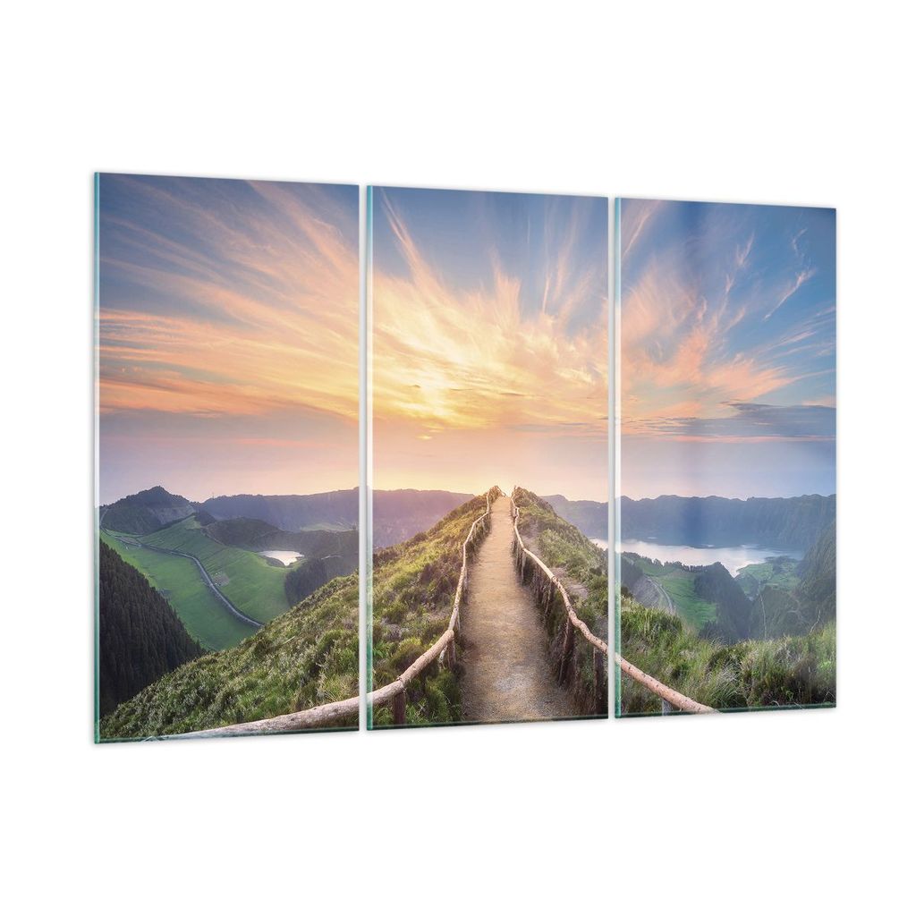 Bilder auf glas - 3 Teile - Trail Berg Azoren - 105x70cm - Glasbilder - Wandbilder - Bilder - zum Aufhängen bereit - Wanddekoration aus Glas - Gla...