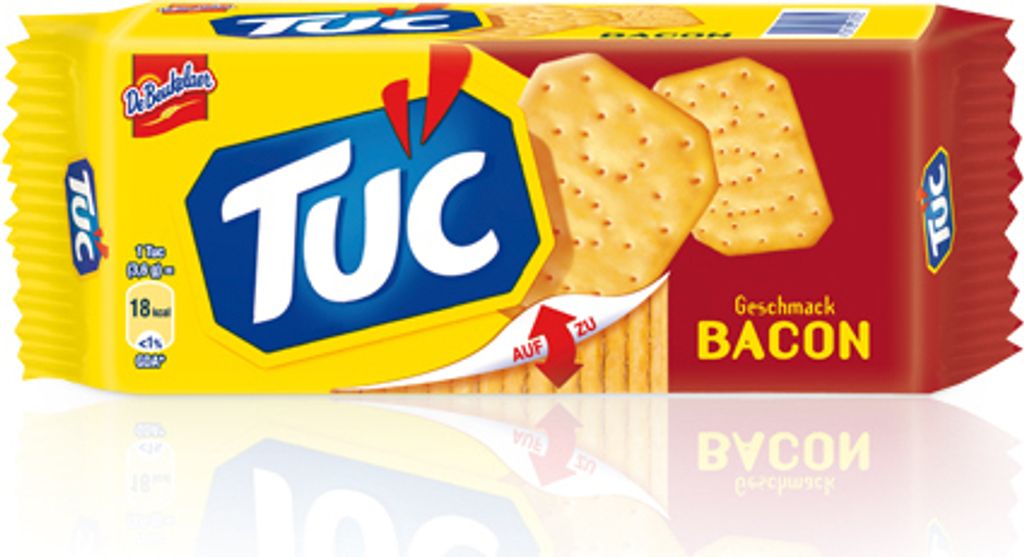 Verpackungsbild De Beukelaer Tuc knusprige Cracker mit Bacon Geschmack 100g 12er Pack