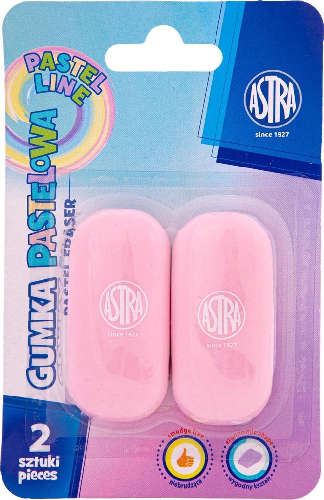 Pastell Line ovaler Radiergummi 2 Stück Blister Astra