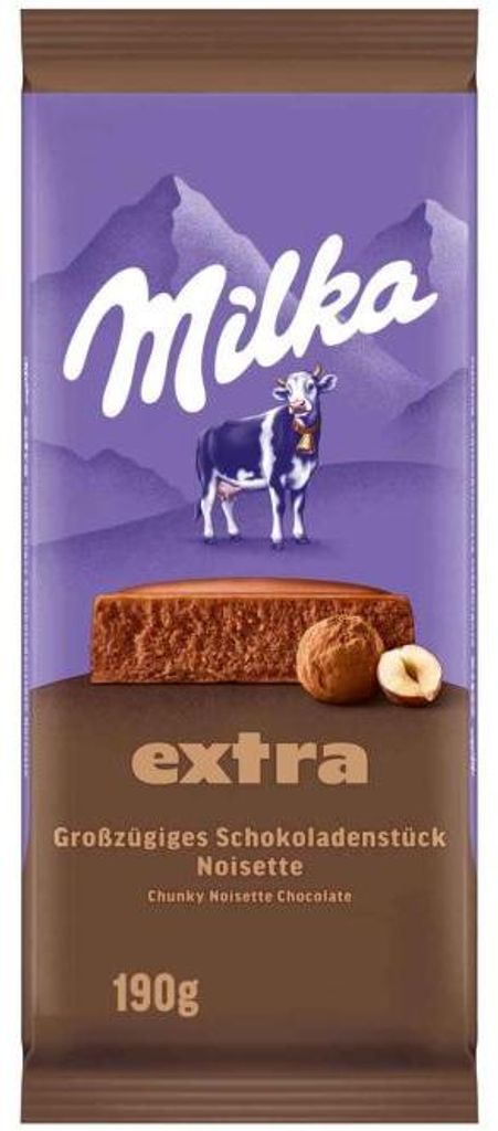 Milka EXTRA Noisette chocoladetafel met hazelnootvulling, Productafbeelding 