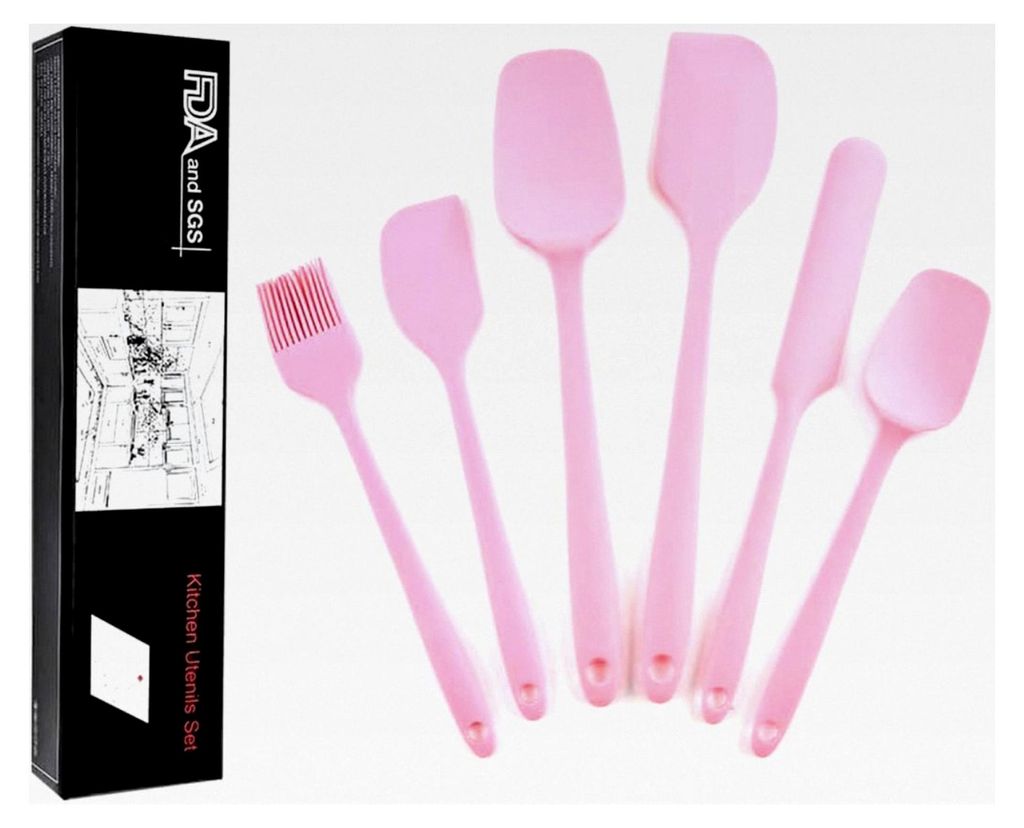 6-teiliges Silikon Teigschaber Set für die Küche, Küchenhelfer zum Backen, hitzebeständige Silikonlöffel in rosa