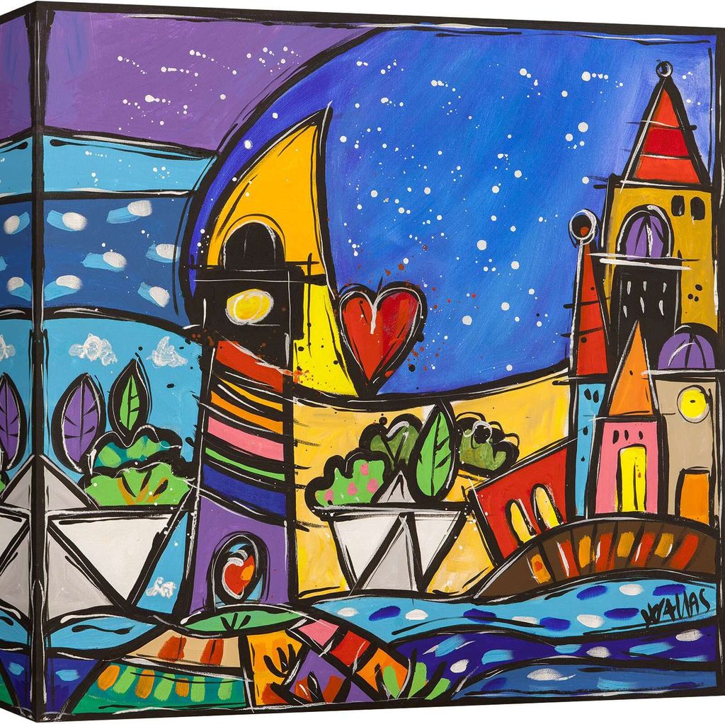 Bunter Leinwandbuild - Wallas – Small happy village - 50X50 cm