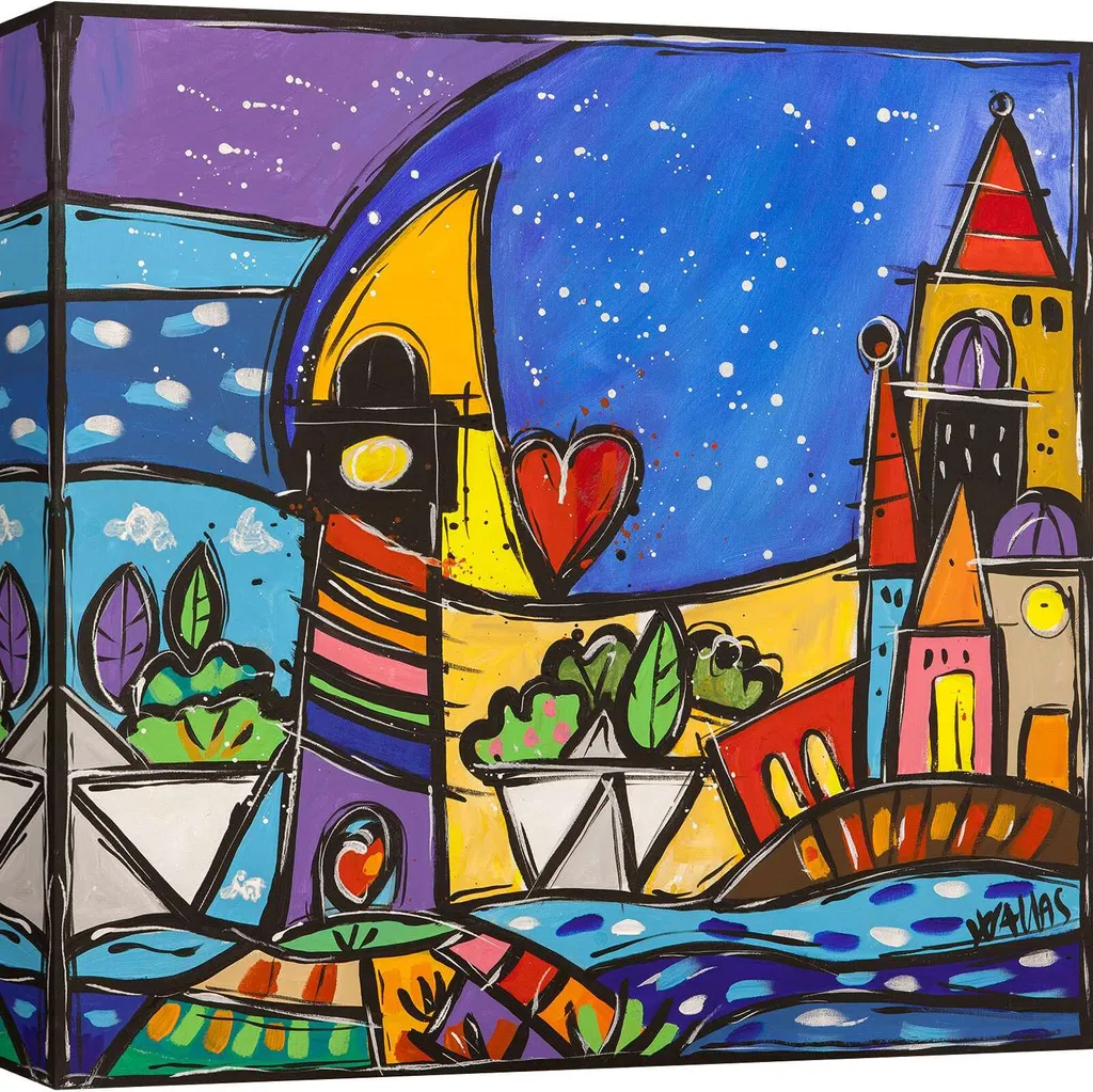 Sublimez vos murs vides avec la toile Petit village heureux Wallas 50x50