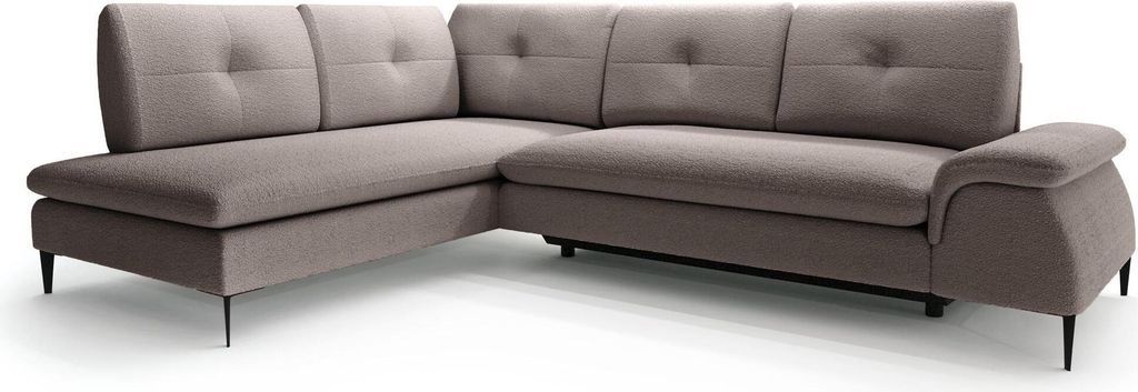 L-Form Ecksofa in modernes Stil Cellin L Eckcouch mit Bettfunktion Polsterecke mit Metallbeine, Farbe: Beige, Bubble 04, Ottomane: links