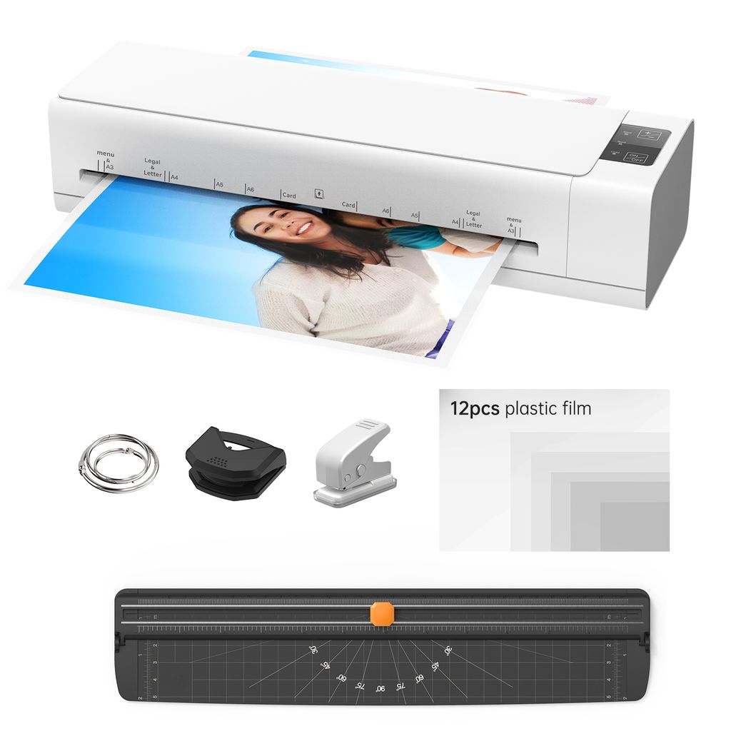 Desktop-Laminierger?t-Set, Gr??e A3, multifunktional, Hei?- und Kaltlaminierung, 2-Rollen-System, max. Breite 12,5 Zoll, mit Papierschneider, Trimm...