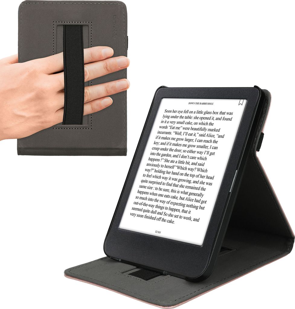 kwmobile Schutzhülle kompatibel mit Kobo Clara BW / Clara Colour / Tolino Shine (5) / Shine Color - Hülle e-Reader mit Schlaufe Ständer - - Rose...