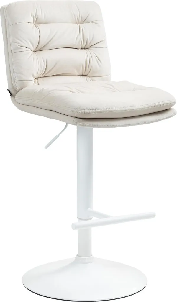 Tabouret de bar design Damar velours crème et pied métal blanc