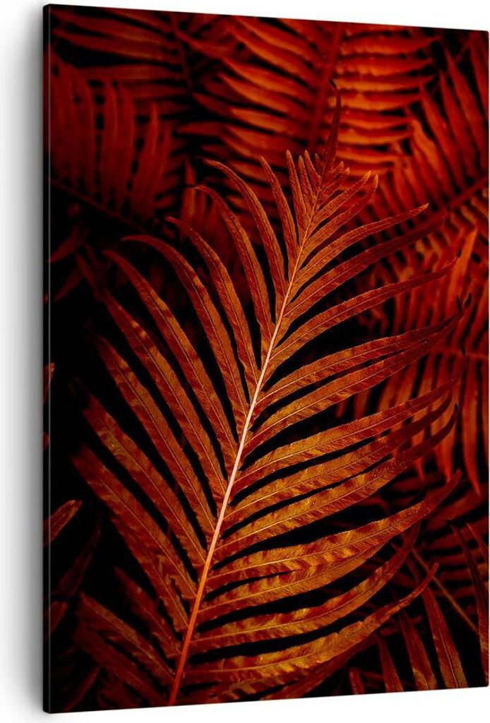 Bild auf Leinwand - Leinwandbild - Einteilig - Rot Blätter Palmen - 50x70cm - Wand Bild - Wanddeko - Wandbilder - Leinwanddruck - Wanddekoration -...