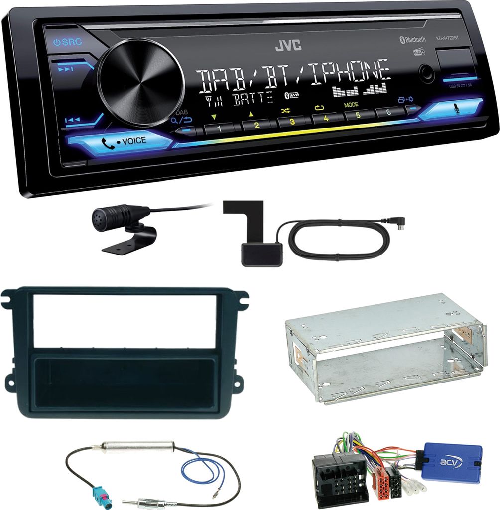JVC KD-X472DBT DAB+ Bluetooth Einbauset für EOS Polo Caddy Amarok Scirocco