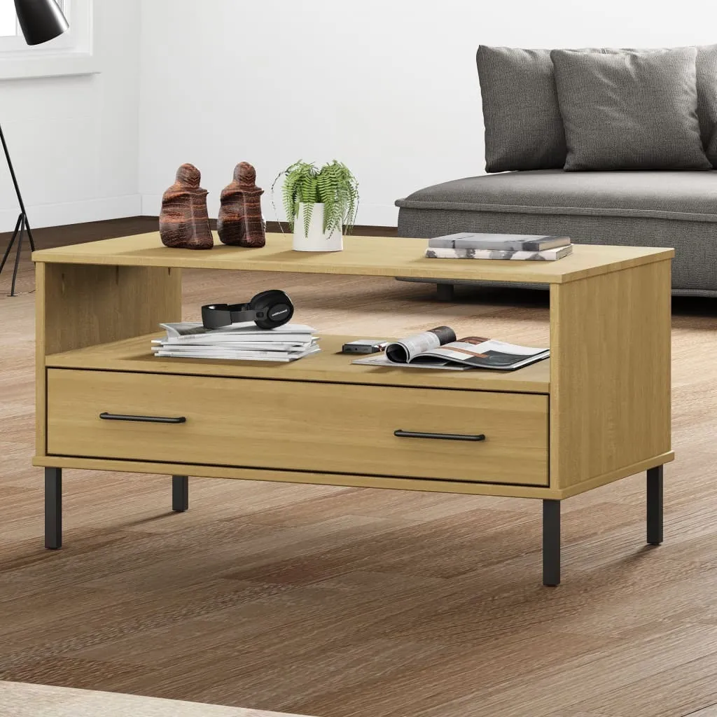vidaXL Tavolino OSLO con gambe in metallo marrone 85x50x45 cm in legno massiccio - Tavolino - Tavoli da caffè - Tavolino - Tavolo da divano