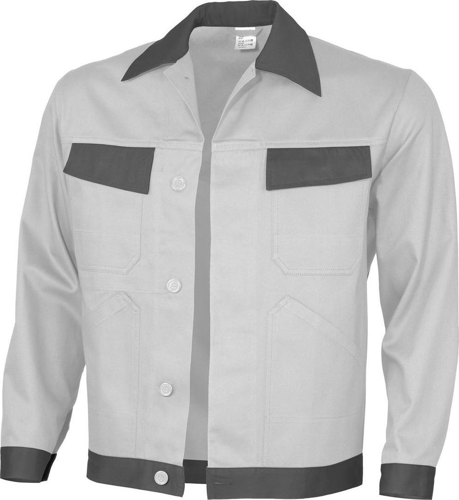 Qualitex Arbeitsjacke - basic Werkstattjacke (2-farbig) BW 240 - faserverstätkte Baumwolle - in Farbe: weiss/grau - Herren: 46 - Damen: 40
